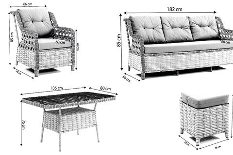 EREN RATTAN PUFLU 3+1+1 BAHÇE BALKON TAKIMI, GRİ