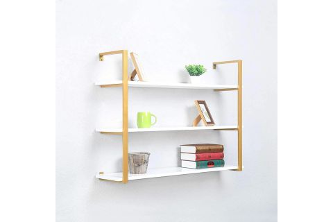 TASNİA GOLD METAL AHŞAP DUVAR RAFI 120 CM 3 KATLI