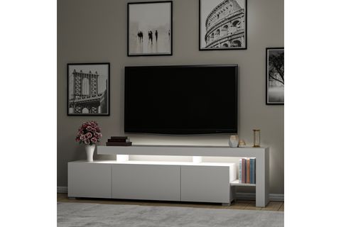 BELİZ LED IŞIKLI TV SEHPASI, PARLAK BEYAZ