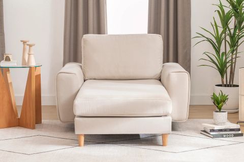 MERLİN DAYBED, FİTİLLİ KOL, NATUREL AYAK, KADİFE KUMAŞ, KREM