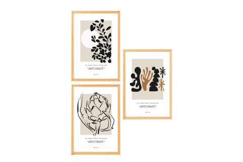 PREMİUM AHŞAP ÇERÇEVELİ ÜÇLÜ İSKANDİNAV BOHEM TABLO SETİ, SET3, 70X50