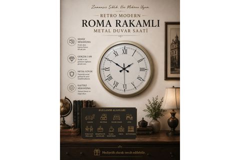 RETRO MODERN ROMA RAKAMLI METAL DUVAR SAATİ 40 CM