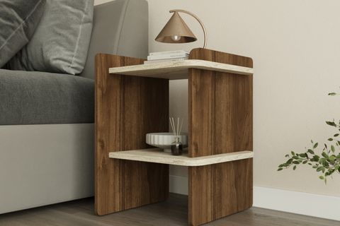 OLLA 2 RAFLI DEKORATİF MERMER DESEN KOMİDİN YAN SEHPA