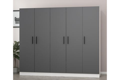 MİNAR KALE 5 KAPAKLI 2 ÇEKMECELİ DOLAP BEYAZ ANTRASİT 210CM