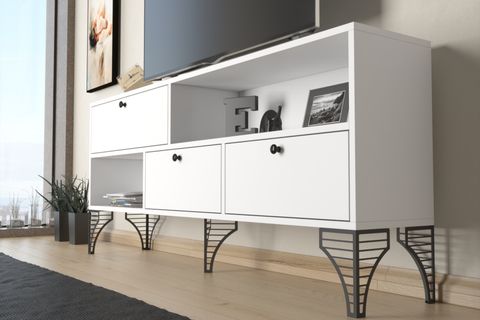WOOD'N LOVE KATRE TV ÜNİTESİ, METAL AYAKLI, BEYAZ SİYAH, 150 CM