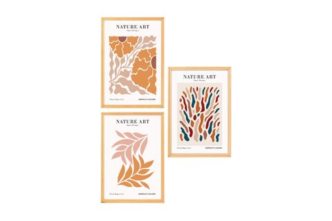 PREMİUM AHŞAP ÇERÇEVELİ ÜÇLÜ İSKANDİNAV BOHEM TABLO SETİ, SET8, 70X50