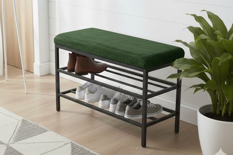 LUXE KETEN KUMAŞLI PUF AYAKKABILIK BENCH, YEŞİL
