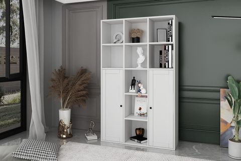 BKCONCEPT 2 KAPAKLI RAFLI KİTAPLIK, 97 CM, BEYAZ, KTP-1080