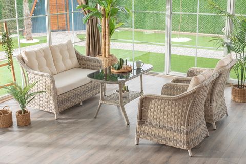 BAHÇEMO FLORA İKİLİ BAHÇE BALKON TAKIMI, KREM