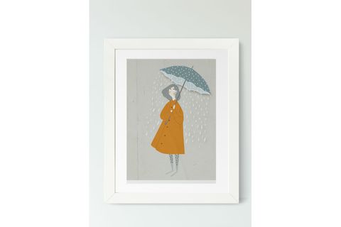 ŞEMSİYELİ KIZ TABLO, BEYAZ ÇERÇEVE, 18X24