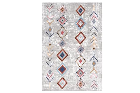 İSKANDİNAV BOHO DESENLİ BAKLAVA MOTİFLİ BAMBU DOKU SAÇAKLI DEKORATİF HALI, GRİ, 160X230