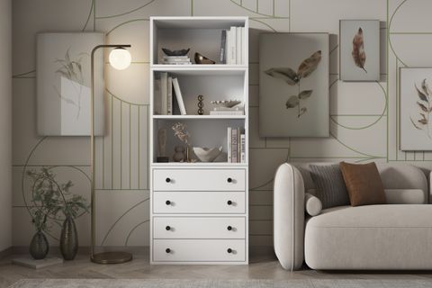 LEKSA ÇEKMECELİ RAFLI KİTAPLIK 65 CM BEYAZ KTP-1172-Ç