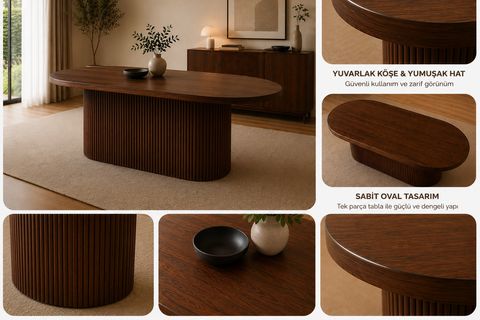PTT OVAL AYAK MUTFAK MASASI, CEVİZ, 160 CM