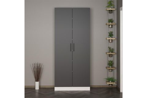 KALE 210 CM 2 KAPAKLI 2B RAF PORTMANTO, BEYAZ ANTRASİT