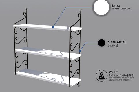 SERAMONİ RAF SETİ 3 RAFLI 200X720 BEYAZ