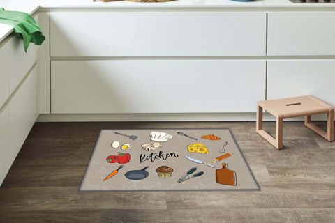 GARDENYA BIÇAK ŞEF PEYNİR TAVA DESENLİ KİTCHEN SLOGANLI MODERN DEKORATİF MUTFAK HALISI   75X200 CM