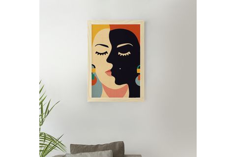 İKİ YÜZLÜ KADIN ÇERÇEVELİ AHŞAP DOKULU TABLO, 35X50