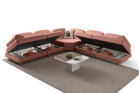 ATHENS YATAKLI SANDIKLI MODÜLER KÖŞE KOLTUK TAKIMI L, PEMBE