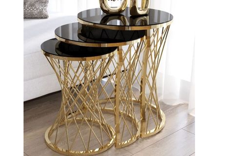 TUBİHOME HASIR C ZİGON SEHPA, GOLD METAL