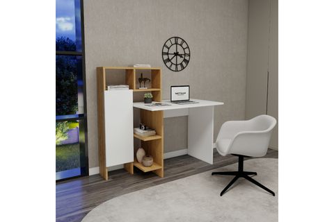 BUĞRA DOLAPLI RAFLI ÇALIŞMA BİLGİSAYAR MASASI, SAFİRMEŞE BEYAZ