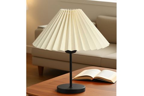 LİORA METAL PİLELİ KREM KUMAŞ ABAJUR, SİYAH AYAKLI