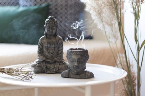 BETON BUDDHA HEYKEL VE MUMLUK SET