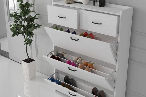 MELODİ DÜŞER KAPAKLI ÇEKMECELİ AYAKKABILIK WOOD BEYAZ