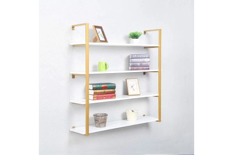 TASNİA GOLD METAL AHŞAP DUVAR RAFI 120 CM 4 KATLI