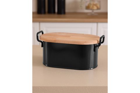 THE MİA STRİPE AHŞAP KAPAKLI EKMEK SAKLAMA KUTUSU SİYAH 40X22X18 CM