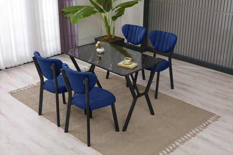 ELİS MUTFAK MASA TAKIMI, 4 SANDALYE, SİYAH, 110X70 CM, LACİVERT