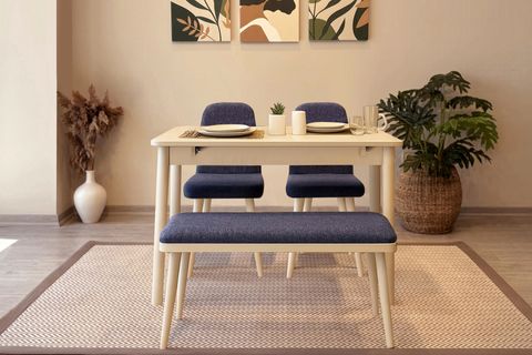 VİNA MİNİ AÇILIR MUTFAK MASA TAKIMI, SEDEF KREM LACİVERT