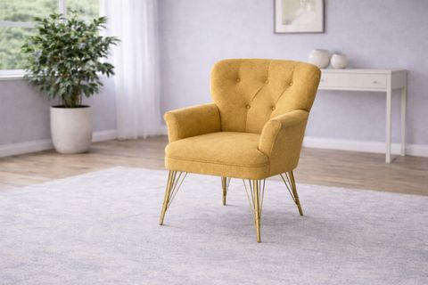 PUFY KOLLU TEKLİ BERJER, SARI, METAL GOLD AYAK