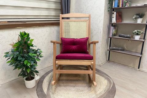 ASEDİA VERANDA HASIRLI MİNDERLİ SALLANAN SANDALYE, FUŞYA, NATUREL AYAK