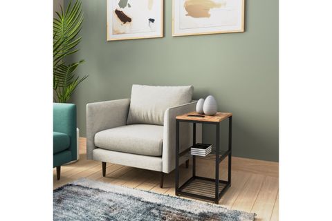 TEDİ METAL AYAKLI DEKORATİF TEL RAFLI YAN SEHPA, ÇAM