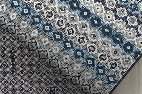 MODERN İSKANDİNAV KİLİM DESENLİ KARE HALI, MAVİ GRİ, 160X160