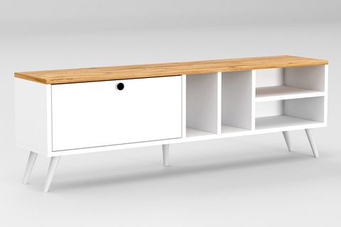 BUKA GENİŞ TEK KAPAKLI TV SEHPASI, BEYAZ, 140 CM