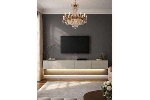 LEDLİ DUVARA MONTE TV ÜNİTESİ, KUMTAŞI, 240 CM