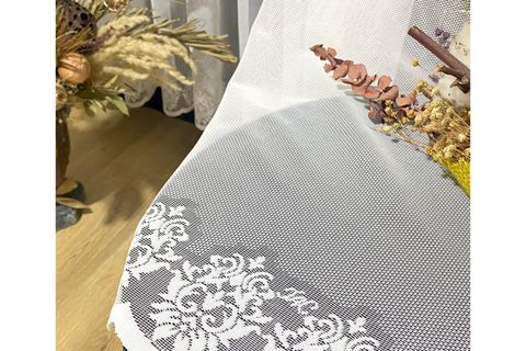 TAÇ ETEK İŞLEMELİ ÖRME  DÜZ  TÜL PERDE 1/3 SIK PİLE 680X250