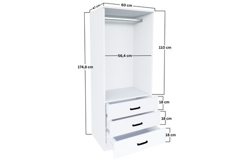 MİDOSER EASY 2 KAPILI 3 ÇEKMECELİ ELBİSE DOLABI-GARDIROP BEYAZ