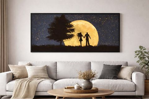 DOLUNAY VE EL ELE TUTUŞAN ÇİFT ORİJİNAL YAĞLI BOYA TABLO