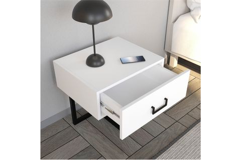 SEDA KOMODİN, METAL AYAKLI, BEYAZ, SİYAH AYAK
