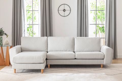 MERLİN MİNİ KÖŞE KOLTUK, NATUREL AYAK, FİTİLLİ KOL, RECYCLED KUMAŞ, AÇIK GRİ