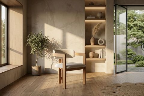T SANDALYE, NATUREL AHŞAP, KREM KUMAŞ
