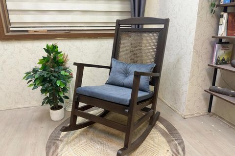 ASEDİA VERANDA HASIRLI MİNDERLİ SALLANAN SANDALYE, ANTRASİT, CEVİZ AYAK