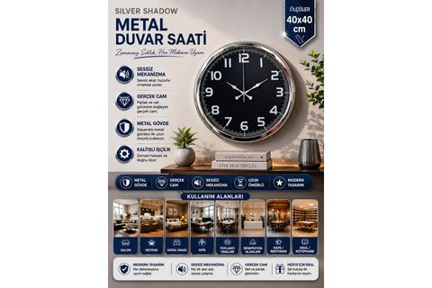 SİLVER SHADOW METAL DUVAR SAATİ 40 CM