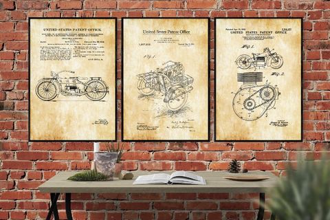 AHŞAP ÇERÇEVELİ VİNTAGE TABLO SETİ, MOTOR, 50X70