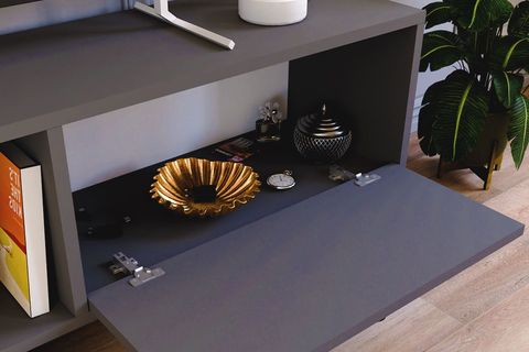 BUKA GENİŞ TEK KAPAKLI TV SEHPASI, ANTRASİT, 140 CM