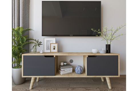 SİENA AHŞAP AYAKLI TV ÜNİTESİ, SAFİR MEŞE ANTRASİT, 140 CM