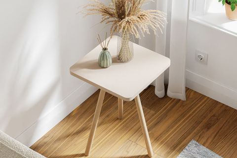 KOZİ KARE AHŞAP AYAKLI YAN SEHPA, KREM