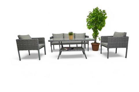 LETRA RATTAN ÜÇLÜ BAHÇE MOBİLYASI, GRİ